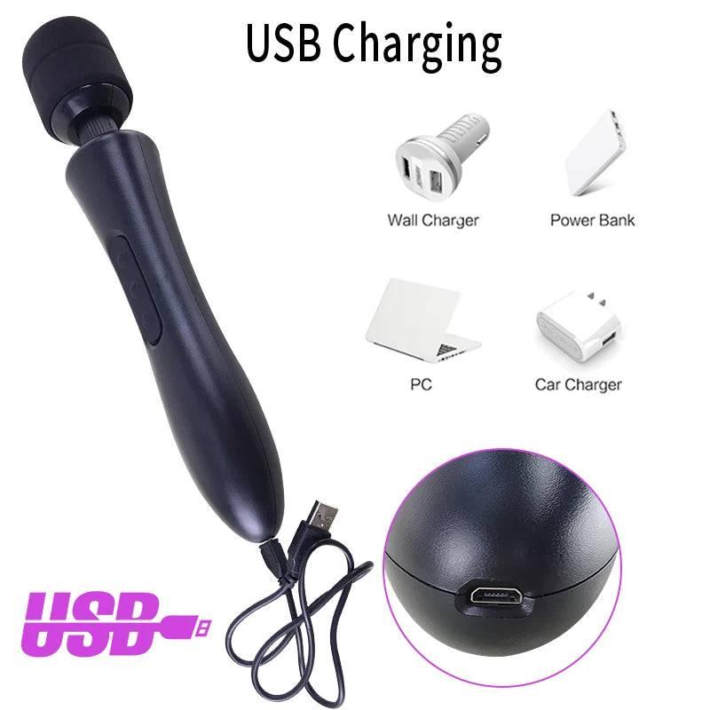 Powerful Magic Wand Vibrator for Women: 20 Modes, G-Spot and Clitoris Stimulator, USB Charging - Adult Sex Toy - Passion Pulse Adult