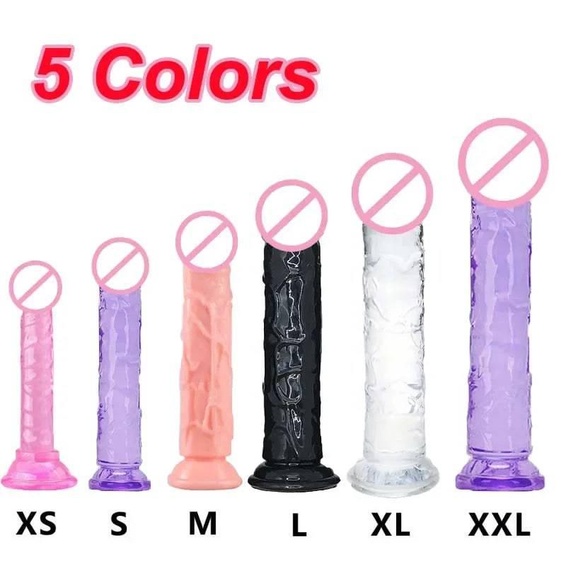 Transparent Jelly Dildo – Large Suction Cup Dildo in 5 Colors for Anal & Vaginal Play - Passion Pulse Adult
