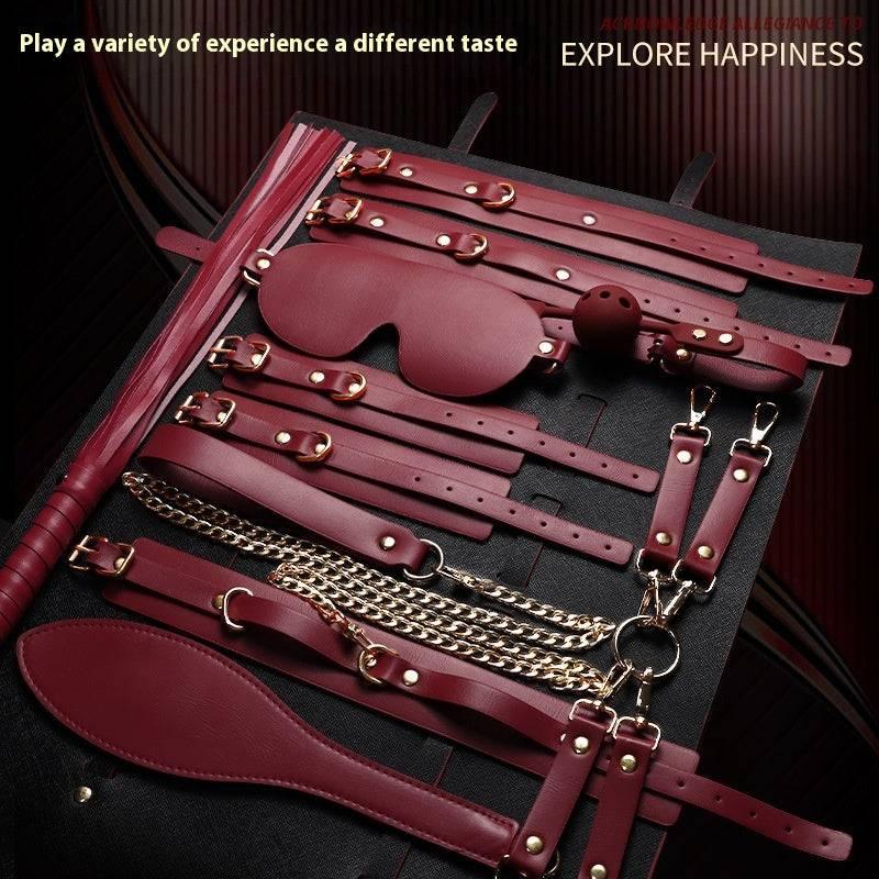 SM Discipline Set: Cuffs and Leather Whip - Passion Pulse Adult