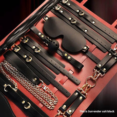SM Discipline Set: Cuffs and Leather Whip - Passion Pulse Adult