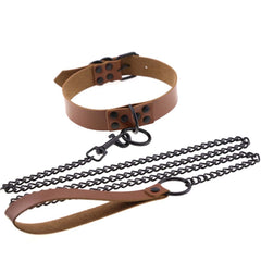 Collar BDSM ajustable con correa – Gargantilla con remaches y cadena de acero para juegos de rol y bondage en pareja.