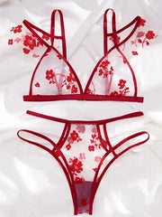 lencería sexy bordada con flores de ciruelo